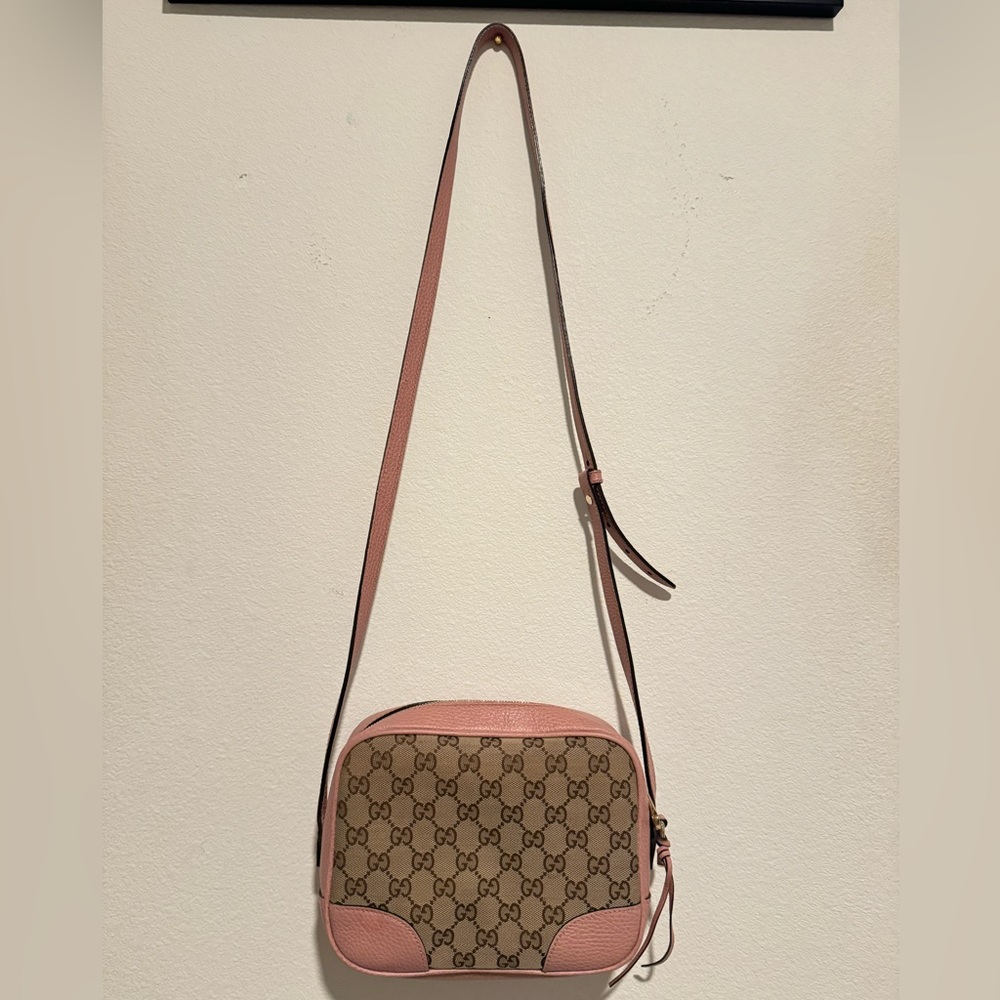 Gucci Monogram Mini Bree Messenger Bag Beige Soft Pink